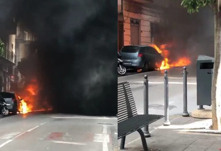 Nocera Inferiore, auto prende fuoco in pieno centro