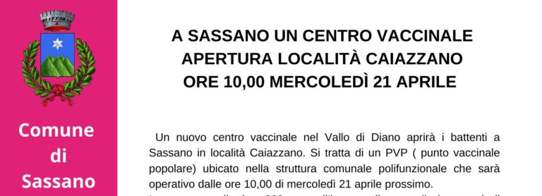 Sassano, domani 21 aprile aprirà il nuovo centro vaccinale